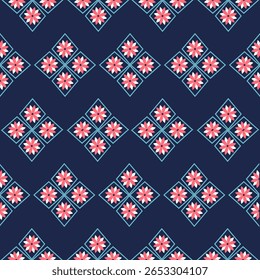 Flores Azul Escuro Padrão Sem Costura por Geometria Índio Americano Navajo Asteca Étnica Tradicional Decoração Tribo Abstrato 