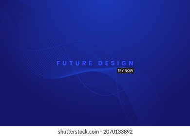 Dark blue flowing wave line pattern. Dynamic blue background