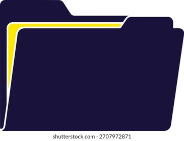 El icono de carpeta azul oscuro con acento amarillo representa el almacenamiento de datos digitales y la organización de archivos para computadoras y sistemas en línea, proporcionando una metáfora visual simple para administrar los recursos de información