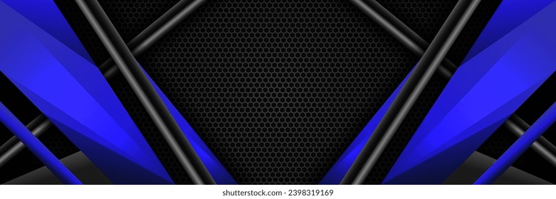 Dark and Blue Futuristic Gaming Banner with Hexagonal Metal Mesh Backdrop for Gamers and Video Streamers