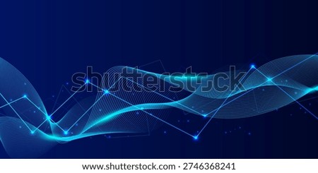 Dark blue futuristic and science technology abstract background with dynamic lines waves and light particles