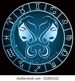 Dark blue Gemini zodiac sign. Vector Illustration