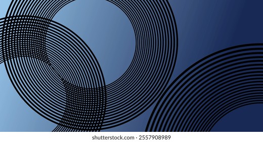 dark blue geometric background. black circle lines abstract background. dark gradient background. dark blue wallpaper.