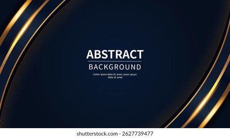 Dark blue geometric background with gold lines modern luxury abstract background for invitations, certificates, award nominations, covers