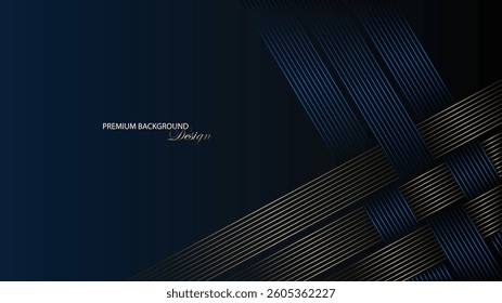 Dark blue geometric background vector design. Blue and gold luxury background. 3D dark blue background. Suit for banner, business card, award, invitation, presentation template, invitation card, etc