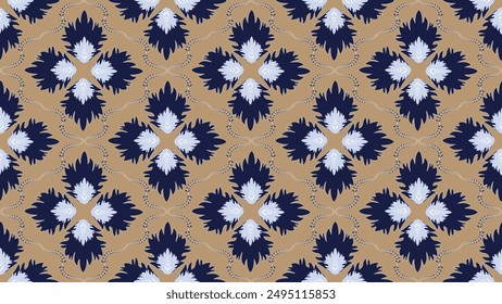 Dark blue Geometric flower pattern in a cute small leaf frame for textiles, curtains, and clothing.