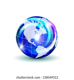 Dark blue globe with shadow on white, vector illustration, eps 10, 2 layers