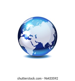 Dark blue globe with shadow on white, vector illustration, eps 10, 8 layers, easy editable.