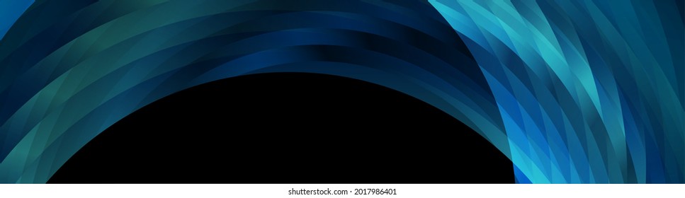Dark blue glossy circles geometric abstract tech background. Vector art banner design