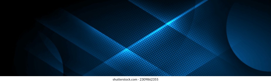 Dark blue glowing abstract tech geometric background. Vector banner design