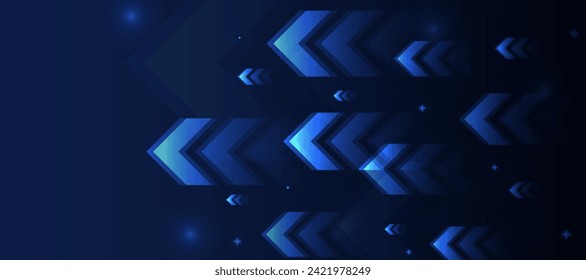 Dark blue glowing arrow light background. Future digital growth technology