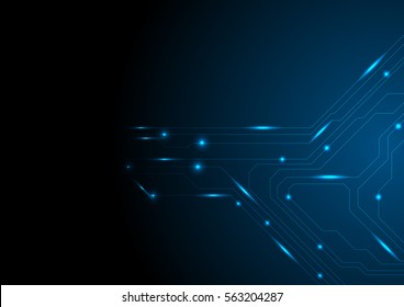 Dark Blue Glowing Circuit Board Tech Background. Vector Technology Digital Design Eps 10