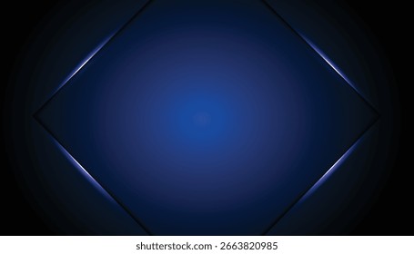 Marco de diamante brillante azul oscuro con bordes radiantes y un centro de gradiente suave. Ideal para ciencia ficción, tecnología, juegos o imágenes cinematográficas con un toque abstracto moderno.