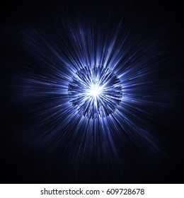 Dark Blue glowing glitter background effect. Magic glow sparkling texture. Star explosion sparks light effect in explosion on black background. Vector Illustration