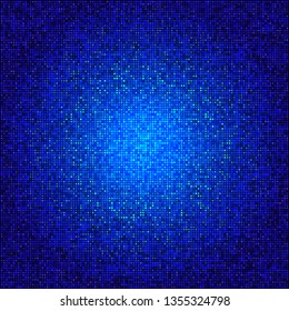 Dark blue glowing iridescent background consisting of dots of various sizes. Frame, template. Vector eps 10
