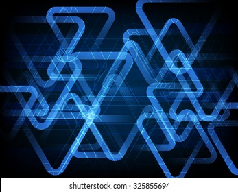 Dark blue glowing triangles. Tech geometric background