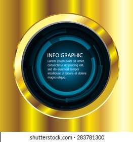 Dark blue gold Light circle Abstract Technology background for computer graphic website internet. text box. Brochure. card. banner. label. infographics. black Metals, alloys, steel, aluminum. button
