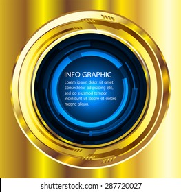 Dark blue gold Light circle Abstract Technology background for computer graphic website internet. text box.Brochure.card.banner. label. infographics.Metals, alloys, steel, aluminum.button
