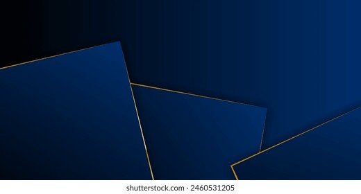 Dark blue and gold mosaic background. Brochure with sharp pattern fragments. Modern dark abstract polygonal vector texture.