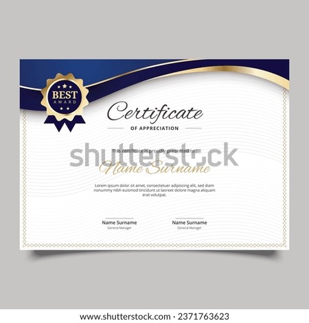 Dark Blue and Gold Professional Certificate Template for Education in a Landscape Orientation