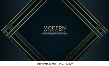 Dark blue and gold vector abstract background overlap layer.