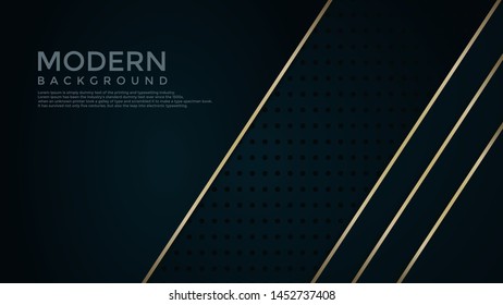 Dark blue and gold vector abstract background overlap layer.