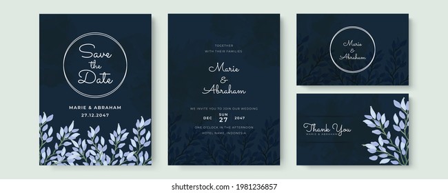 Dark blue gold wedding invitation template. Vector illustration suit for greeting card, poster, envelope, banner, and much more