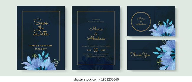 Dark blue gold wedding invitation template. Vector illustration suit for greeting card, poster, envelope, banner, and much more