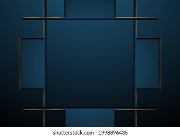 Dark blue and golden abstract tech geometric vector background