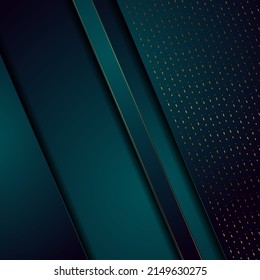 Dark blue and golden abstract tech geometric background with dotted lines. Luxury glitter concept vector design