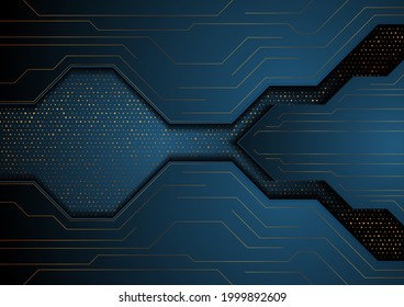 Dark blue and golden abstract technology background. Luxury glitter dots concept vector design