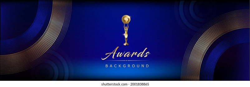 Dark Blue Golden Royal Awards Graphics Background Lines Circle Round Ring Elegant Shine Modern Blended Template  Luxury Premium Corporate Abstract Design Template Banner Certificate Dynamic Shape