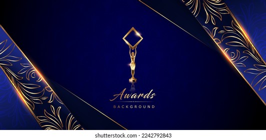 Dark Blue Golden Royal Awards Graphics Background. Side Corner Lines Elegant Shine Modern Blended Template. Luxury Premium Corporate Design Template Banner Certificate Wedding and Marriage Card Design