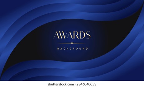 Dark blue golden royal awards graphics background. Lines growing elegant shine spark. Luxury premium corporate abstract design template.