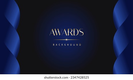 Dark blue golden royal awards graphics background. Lines growing elegant shine spark. Luxury premium corporate abstract design template.