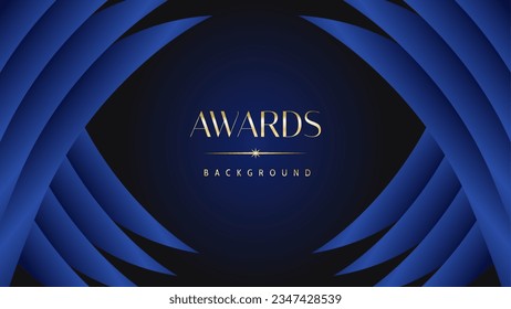 Dark blue golden royal awards graphics background. Lines growing elegant shine spark. Luxury premium corporate abstract design template.