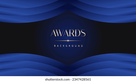 Dark blue golden royal awards graphics background. Lines growing elegant shine spark. Luxury premium corporate abstract design template.