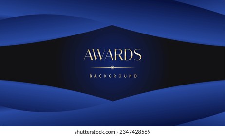 Dark blue golden royal awards graphics background. Lines growing elegant shine spark. Luxury premium corporate abstract design template.