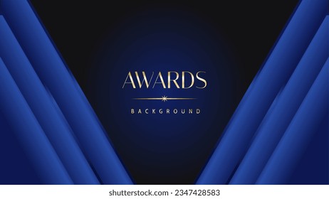 Dark blue golden royal awards graphics background. Lines growing elegant shine spark. Luxury premium corporate abstract design template.