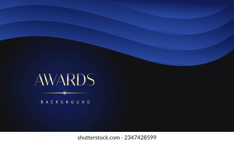 Dark blue golden royal awards graphics background. Lines growing elegant shine spark. Luxury premium corporate abstract design template.