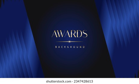 Dark blue golden royal awards graphics background. Lines growing elegant shine spark. Luxury premium corporate abstract design template.