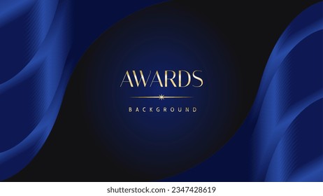 Dark blue golden royal awards graphics background. Lines growing elegant shine spark. Luxury premium corporate abstract design template.