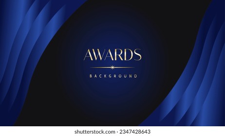 Dark blue golden royal awards graphics background. Lines growing elegant shine spark. Luxury premium corporate abstract design template.