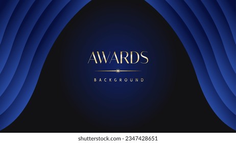 Dark blue golden royal awards graphics background. Lines growing elegant shine spark. Luxury premium corporate abstract design template.