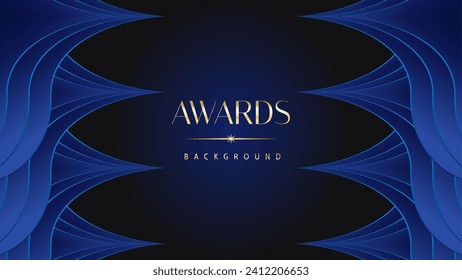 Dark blue golden royal awards graphics background. Lines growing elegant shine spark. Luxury premium corporate abstract design template.