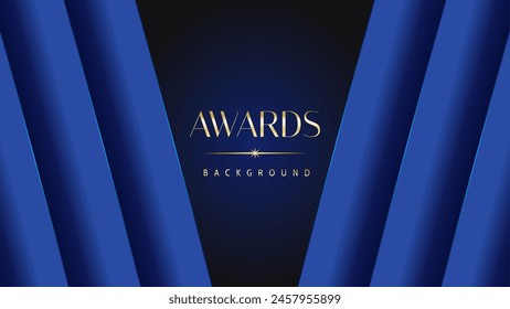 Dark blue golden royal awards graphics background. Lines growing elegant shine spark. Luxury premium corporate abstract design template.