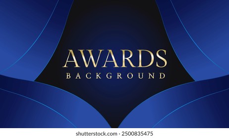 Dark blue golden royal awards graphics background. Lines growing elegant shine spark. Luxury premium corporate abstract design template.