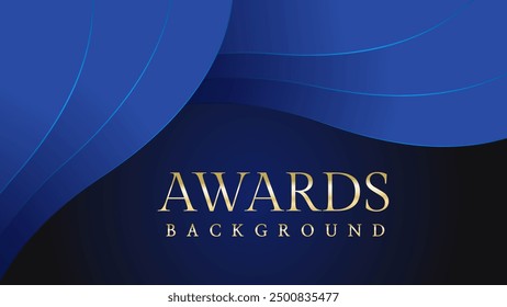 Dark blue golden royal awards graphics background. Lines growing elegant shine spark. Luxury premium corporate abstract design template.