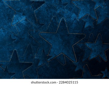 Dark blue and golden stars grunge geometric background. Vector retro design