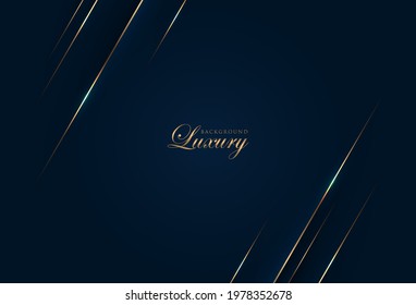 Dark blue gradient abstract background with luxury gold lines stripes. Modern minimalist background design, for poster, flyer, brochure, website banner, presentation template. Vector illustration